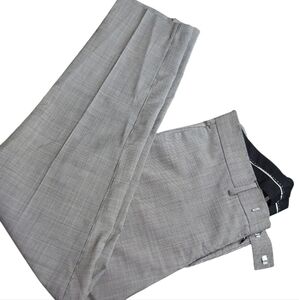 Gray Dress Pants with Plaid Pattern and Full Length Design